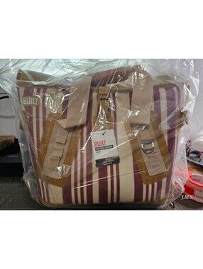 BUILT Large Welded Cooler Bag - Heavy Duty Insulated Tote - Dusty Pink Striped